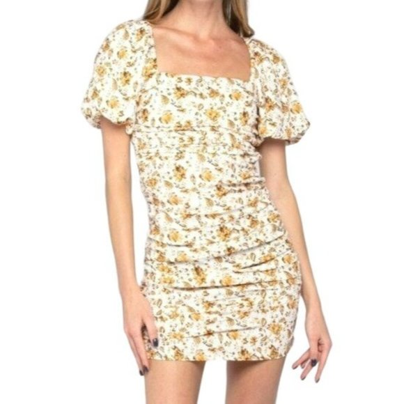Skylar + Madison Dresses & Skirts - Skylar + Madison Floral Puff Sleeve Strappy Back Mini Dress Ivory Size Small NWT